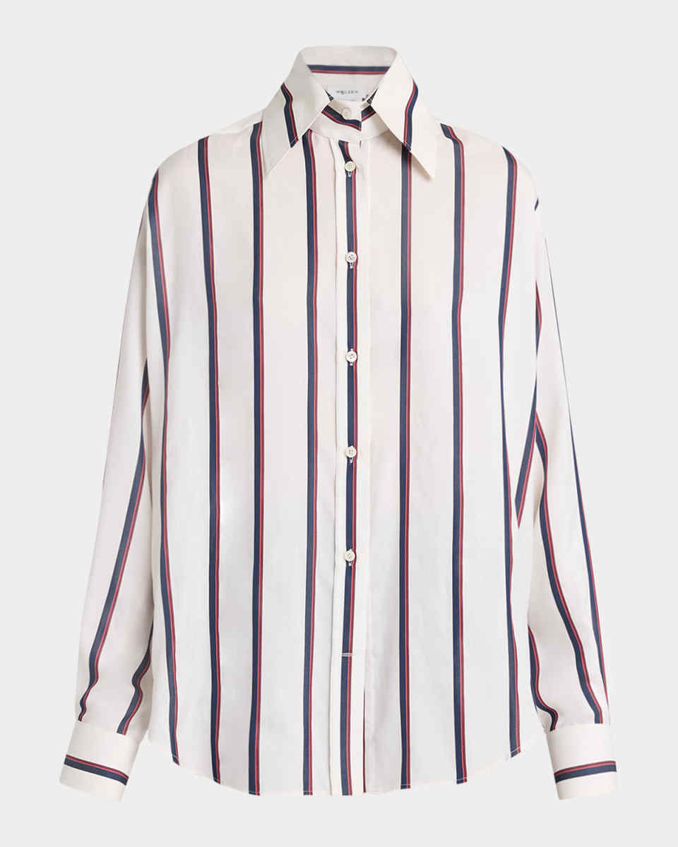 Striped Silk Button-Down Shirt